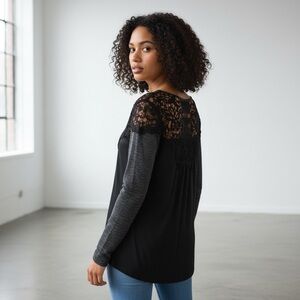 Miss Me top  womens small lace crochet black grey comfy boho festival y2k retro